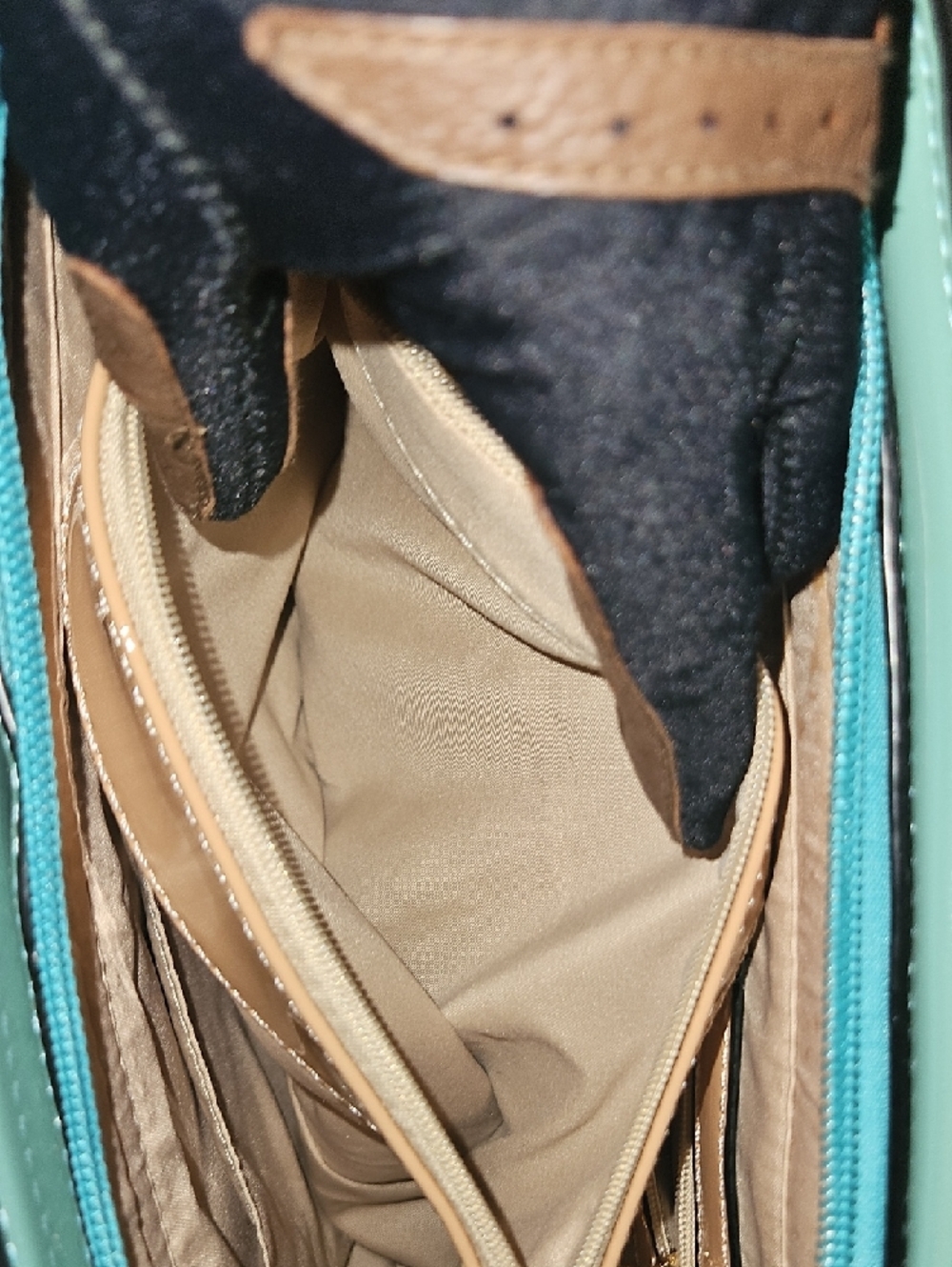 Colorblock Patent Leather Tote — Yellow, Teal & Tan - Picture 6 of 12